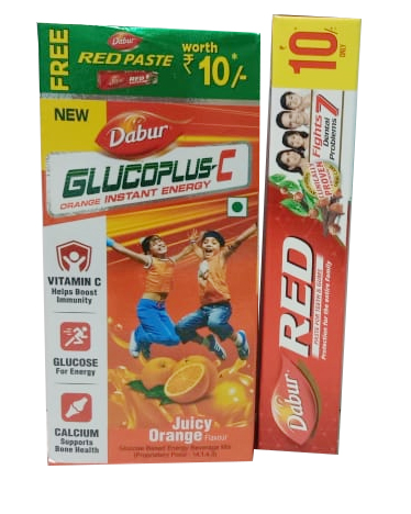Dabur Gluco Plus C Orange,75g + Free  Rs. 10 Dabur Red Paste 